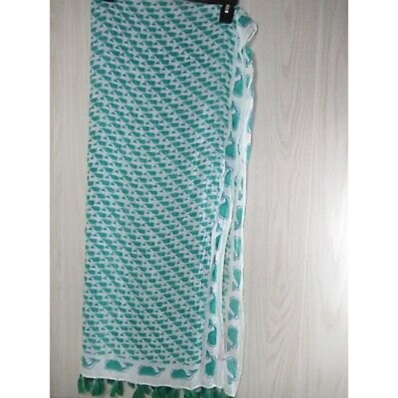 Vineyard Vines Green Blue White Whale  Tassel Scarf lightweight - Picture 3 of 9